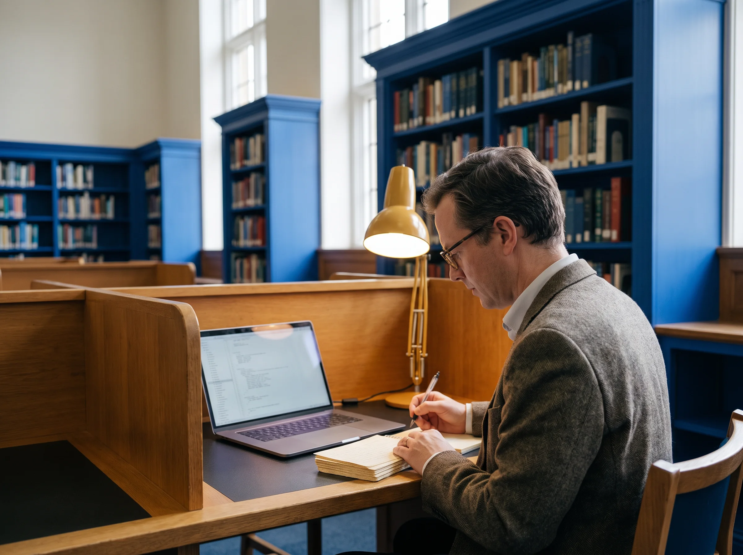 Learner studying from a desk in the library